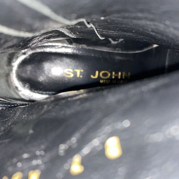 St John Black Bootie Ankle Boot Suede Square Toe Side Zip Block Heel 7 B - Picture 10 of 11